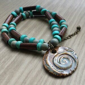 Kriaytions Wood Waves Pendant Necklace NEW